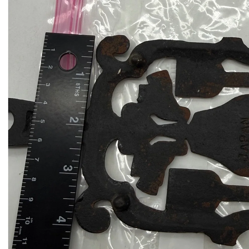 Vintage Cast Iron Trivet Heart Birds Star Design Black Metal Japan Wall Decor